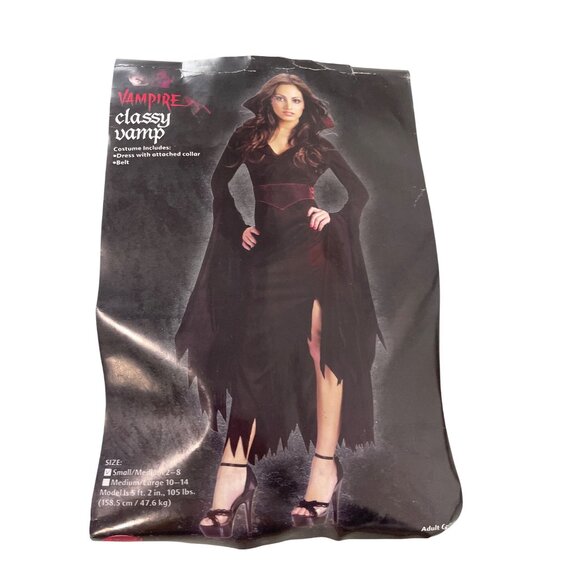 Fun World Classy Vamp Vampire Costume Size Small Medium Black Red Halloween NEW - Picture 2 of 11